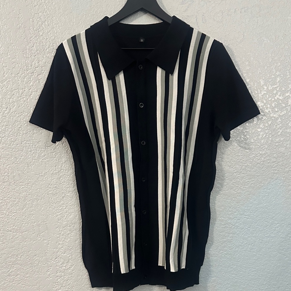 Black and White Striped button down Men's Shirt